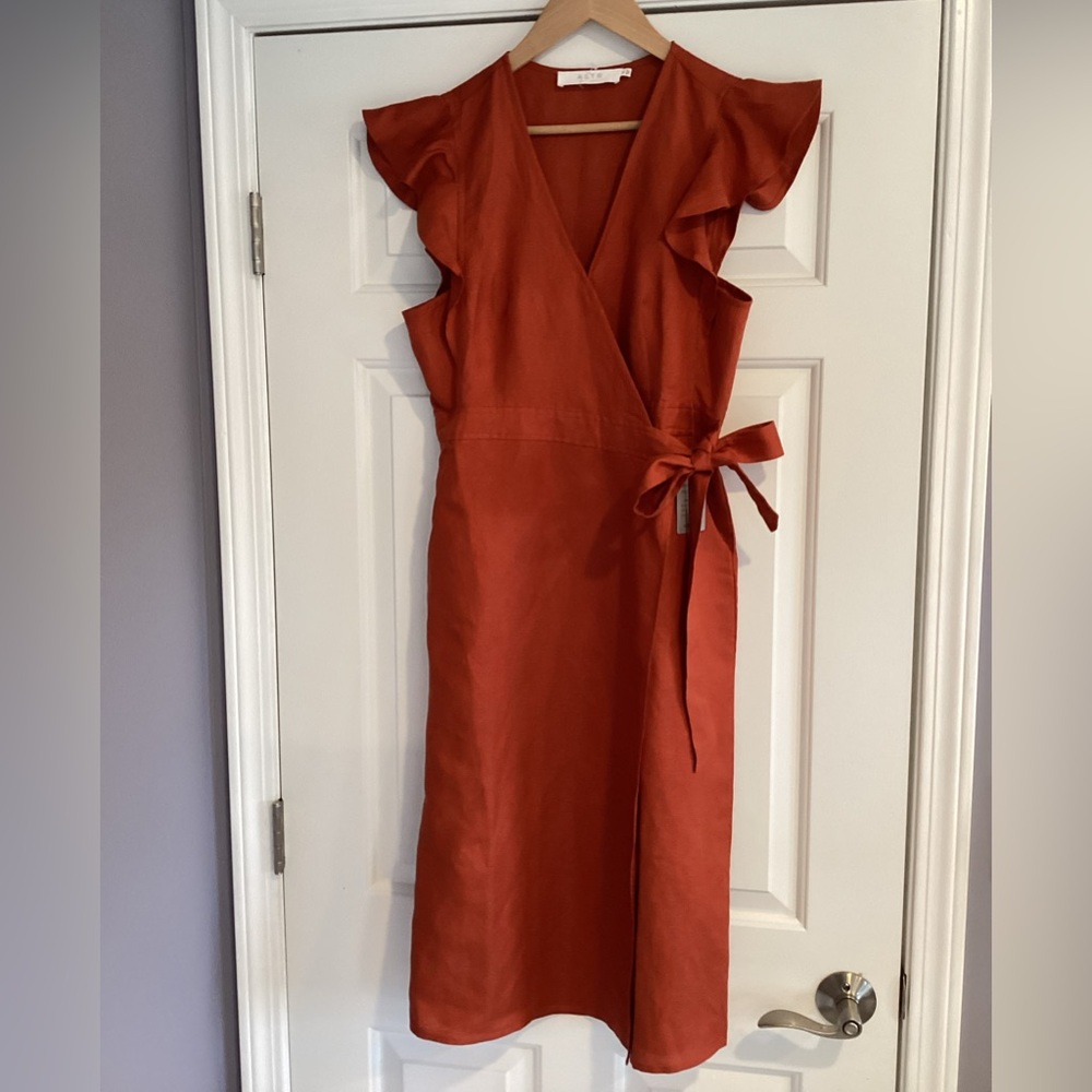ASTR The Lable Linen Blend Wrap MIDI Dress M